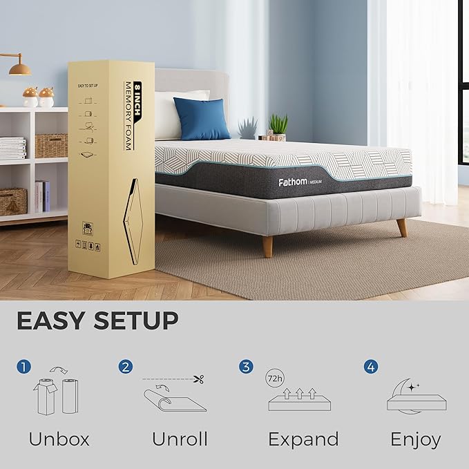 FATHOM Medium Full Mattress 10 Inch Memory Foam Mattress Full Size Bed in a Box for Back Pain Relief and Cool Sleep with Gel Foam and Removeable Fiberglass Free Cover, CertiPUR-US Certified