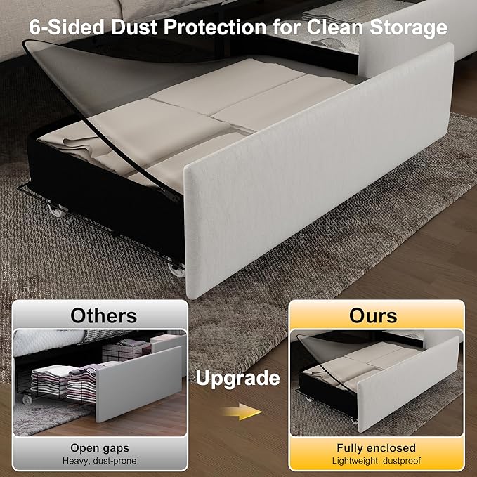 King Led Bed Frame with 4 Storage Drawers, Bed Frame with Led Lights, No Box Spring Needed, 900 lbs Capacity, Easy Assembly, PU White