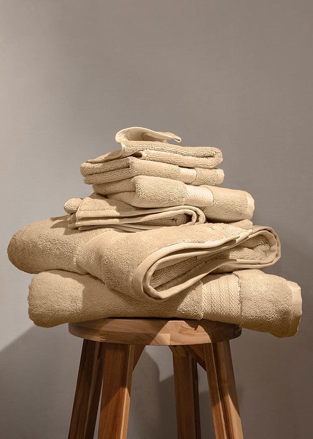 Fabdreams 100% Organic Cotton Bath Towel Set of 6 700 GSM Hotel Premium Plush Absorbent Soft Durable Skin-Friendly Spa Quality Bathroom Comfort with 2 Bath 2 Hand Towels and 2 Wash Cloths Dune Tan