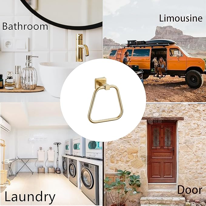 Brushed Gold Towel Ring for Bathroom 2 Pack, Kitchen Bath Towel Holder Hangers Wall Mount Heavy Duty Stainless Steel