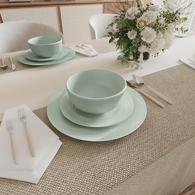 Yoshy Bone China Dinnerware with Lightweight Durable Chip Resistant Design Service for 4 (12 Piece - Service for 4, Willowmist)