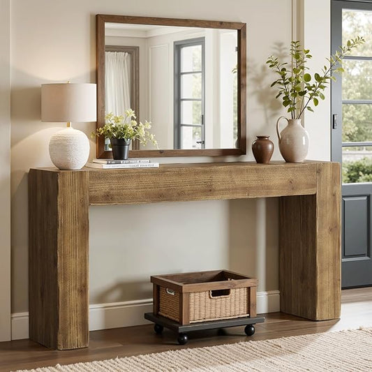 Tribesigns 63-Inch Solid Wood Console Sofa Table, Farmhouse Long Entryway Table Behind Couch for Living Room, Entrance, Hallway, Foyer, Easy Assembly