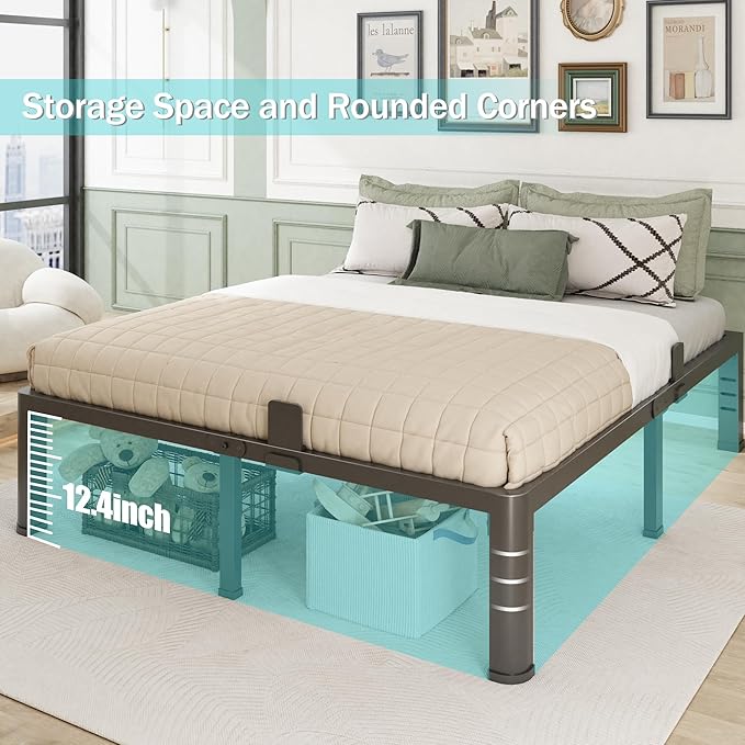 14 Inch Full Bed Frame with Rounded Corner and Headboard Hole Mattress Retainers 3500 lbs Heavy Duty Support Metal Platform Bed Frame Noise Free No Box Spring Needed Easy Assembly