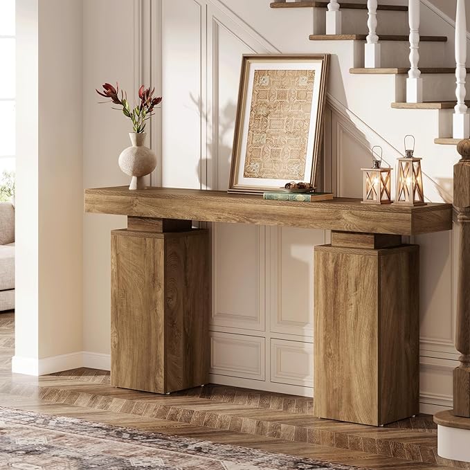 Tribesigns 63-Inch Long Console Table, Farmhouse Entryway Table Behind Couch, Wooden Foyer Stand Entry Station, Modern Hallway Accent Furniture for Living Room Decor, Entrance, Natural Wood Finish