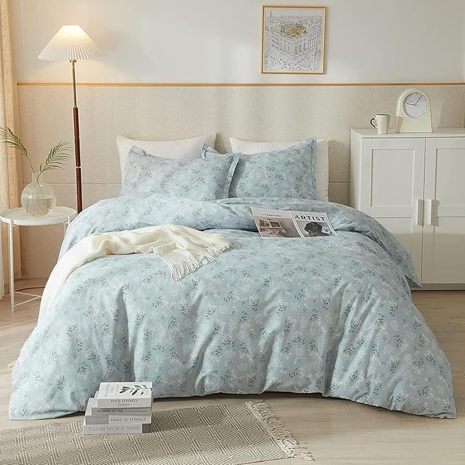 EAVD Blue Floral Comforter Set Full Soft Microfiber Chic Shabby Garden Floral Bedding Set 1 Full Comforter and 2 Pillowcases Reversible Floral Botanical Comforter Set for All-Season