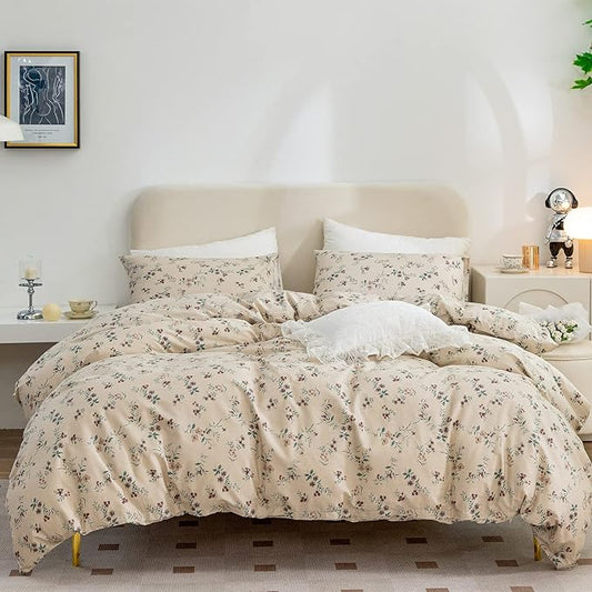 King Size Floral Comforter Set 3 Pieces Soft Cute Vintage Floral Bedding Comforter Lightweight Garden Style King Floral Botanical Comforter Set for All Seasons 1 Comforter and 2 Pillowcases