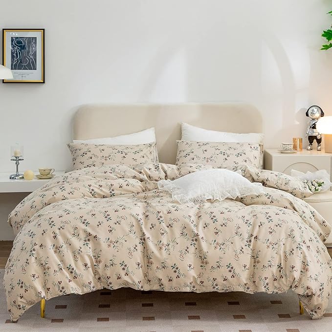 Floral Comforter Set Twin 2 Pieces Soft Cute Vintage Floral Bedding Comforter Lightweight Garden Style Floral Botanical Comforter Set for All Seasons 1 Comforter and 1 Pillowcases