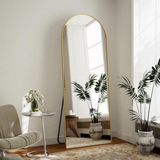 65 x 24 inch Arched Full Length Mirror - Full Body Floor Mirror, ShatterVue Tempered Glass, Standing, Leaning, Wall Mounted for Living Room, Bedroom, Gold