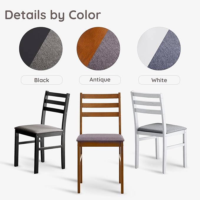 Livinia Seattle Modern Farmhouse Kitchen Dining Room Chair Set of 4, Solid Wood Fabric Upholstered Cushion Seat Wood Ladder Back Chairs (White)