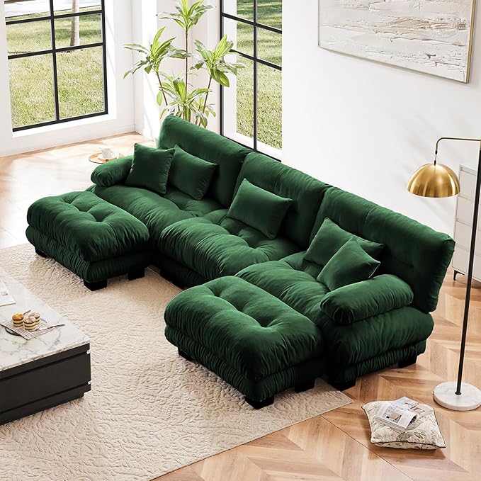 Green Ottoman for Modular Sectional Sofa, Single Sofa, Ottoman Seat for Convertible Sectional, Chenille Sofa Couch for Living Room, Bedroom, Apartment