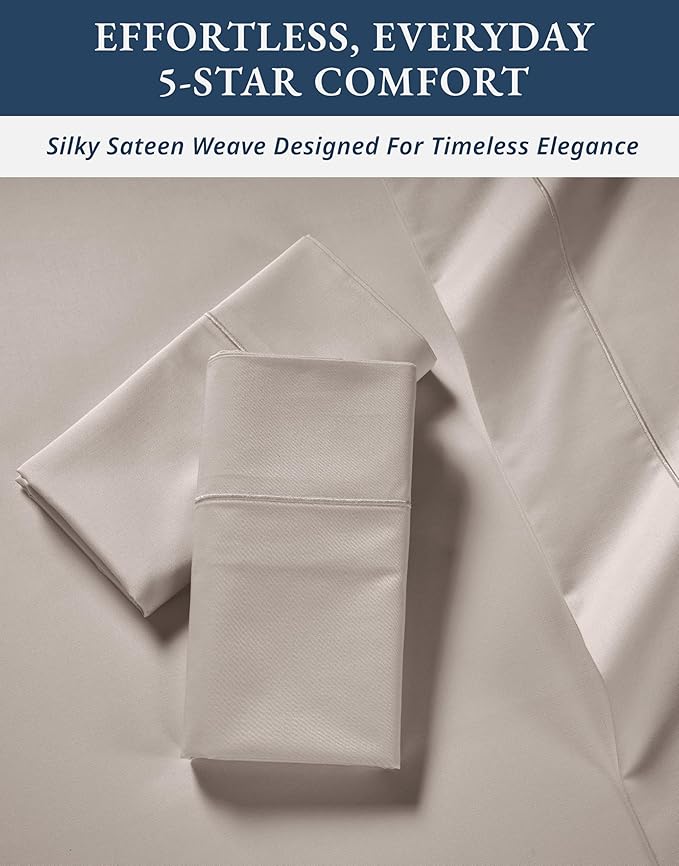 LANE LINEN 100% Egyptian Mercerized Cotton King Size Sheets Set, Eco Friendly No Pill Fade Resistant 15 Iinch Deep Pocket King Sheet Set - Nacreous Clouds