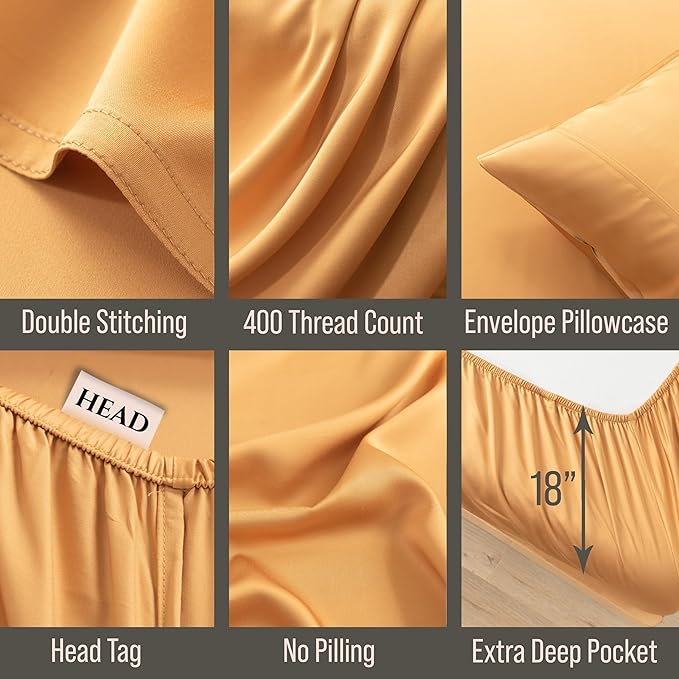 Bella Coterie Luxury Bamboo Viscose King Size Sheet Set | 100% Organically Grown | Ultra Soft | Cooling for Hot Sleepers | 18" Deep Pocket [Marigold]