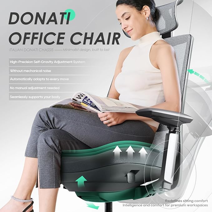 COLAMY Ergonomic Office Chair, High Back Computer Executive Desk Chair with Lumbar Support, Adjustable Headrest and 4D Arms, Slide Seat-BlackGrey