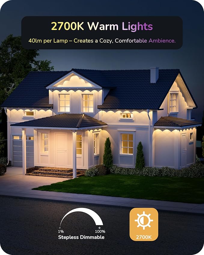 EDISHINE 150FT Cuttable Permanent Outdoor Lights PRO, 90 LED Smart RGB+IC+Warm White Eave Light, 111+ Scene Modes, App/Remote Contrtol, IP67 Waterproof for House Year-Round Decor, Alexa Google Enable