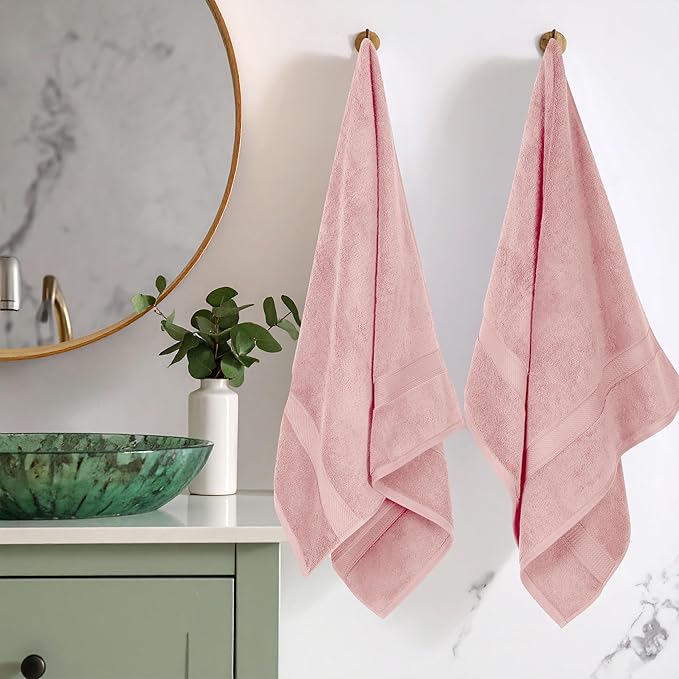 Superior Egyptian Cotton Pile Bath Towel Set of 2, Ultra Soft Luxury Towels, Thick Plush Essentials, Absorbent Heavyweight, Guest Bath, Hotel, Spa, Home Bathroom, Shower Basics, Tea Rose
