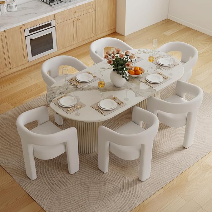 Set of 4 Modern PU Leather Upholstered Dining Chairs with Open-Back, Cute Barrel Side Chairs Kitchen Armchair Accent Chairs for Dining Room Bedroom, White