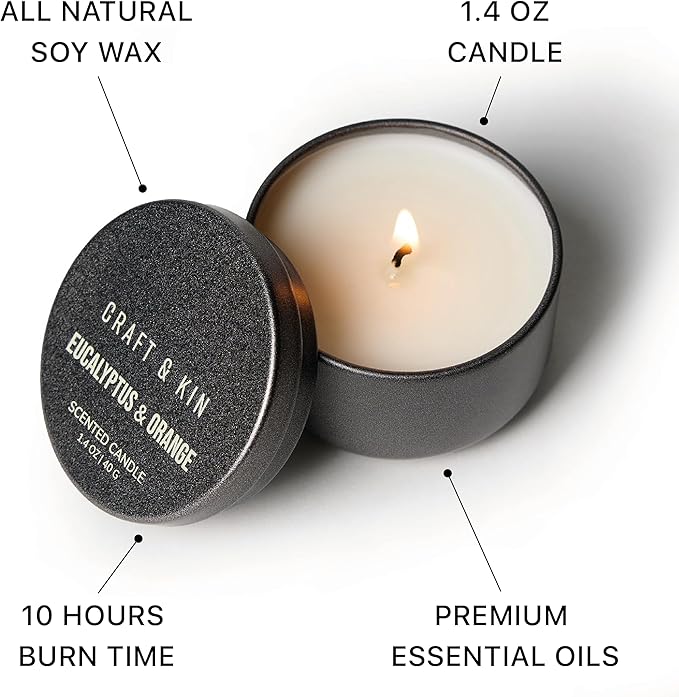 Craft & Kin Christmas Scented Votive Candle Gift Set of 6 | Small Luxury Scented Candles Holiday Gift Set for Home | Candle Box with Assorted Scents | 15–20 Hour Burn Each