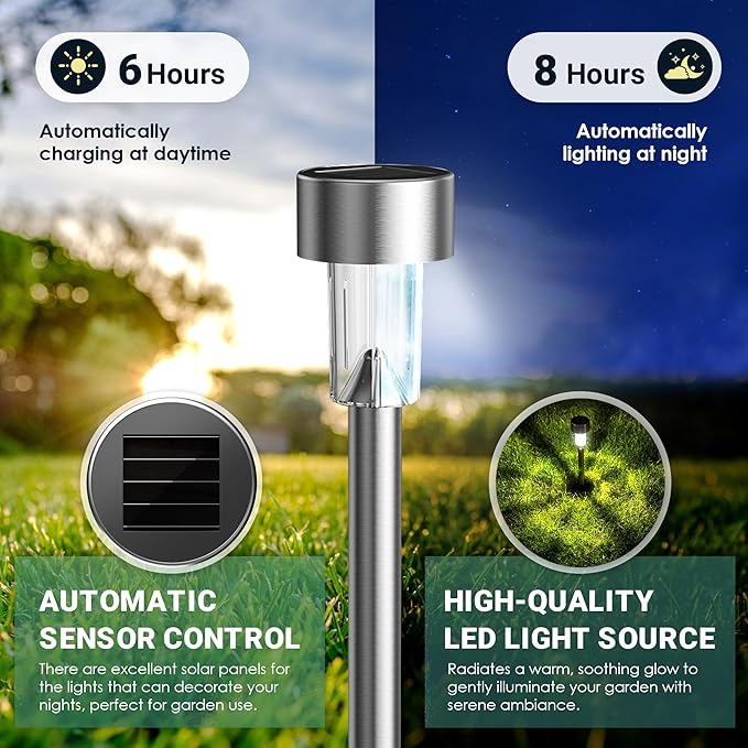 GIGALUMI Solar Lights Outdoor Waterproof, 20 Pack Cold White, Garden Decor Pathway Lights Solar Powered for Yard Patio, Lawn and Landscape