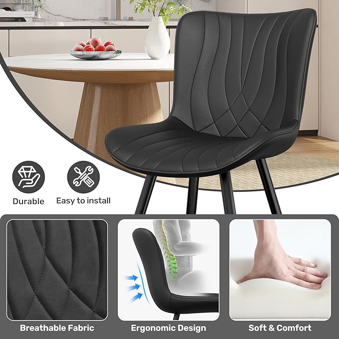 Dining Chair Set of 4 PU Leather Dining Room Chairs Upholstered Comfy Dining Chairs Modern Kitchen Armless Side Chair with Sturdy Metal Legs,Black