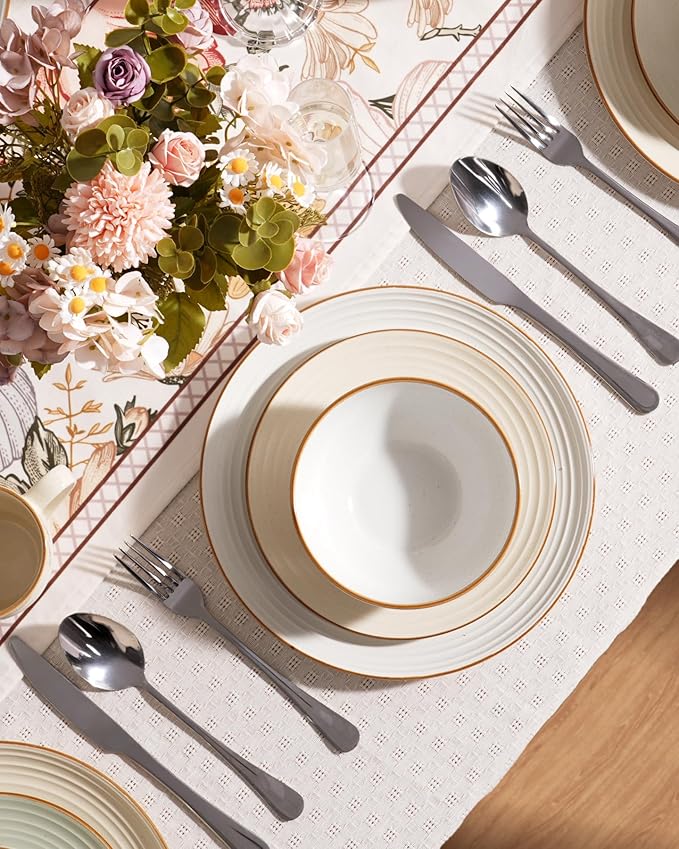Famiware Jupiter Dinnerware Set, Plates and Bowls Dish Sets for 8 (24 Pieces), Microwave and Dishwasher Safe Stoneware Speckled Tableware, Chip and Scratch Resistant, Light Blue
