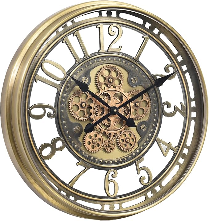 INFINITY TIME 21 Inch Moving Gears Wall Clock,Large Modern Decorative Wall Clocks for Living Room Decor,Brass Gold Roman Numeral