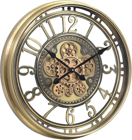 INFINITY TIME 21 Inch Moving Gears Wall Clock,Large Modern Decorative Wall Clocks for Living Room Decor,Brass Gold Roman Numeral