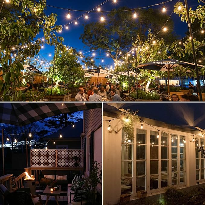 40FT LED Outdoor String Lights Waterproof, 2700K ST38 LED Globe Outdoor Lights for Patio with 27 Edison Vintage Shatterproof Bulbs, Connectable Backyard Lights for Garden, Bistro, Porch, Cafe