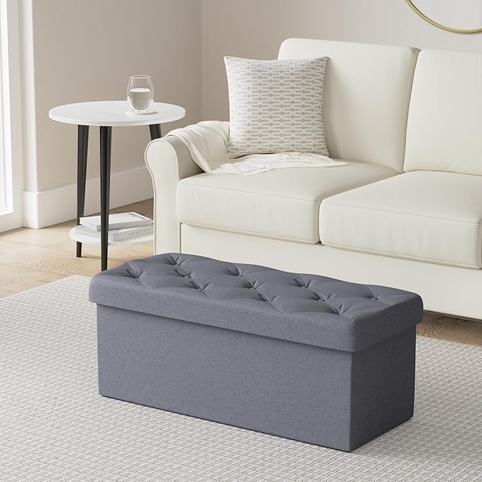 BRIAN & DANY 43 Inches Ottoman with Storage, Linen Storage Ottoman Bench, End of Bed Benches, Folding Ottomans for Bedroom, Living Room and Entryway (Gray)