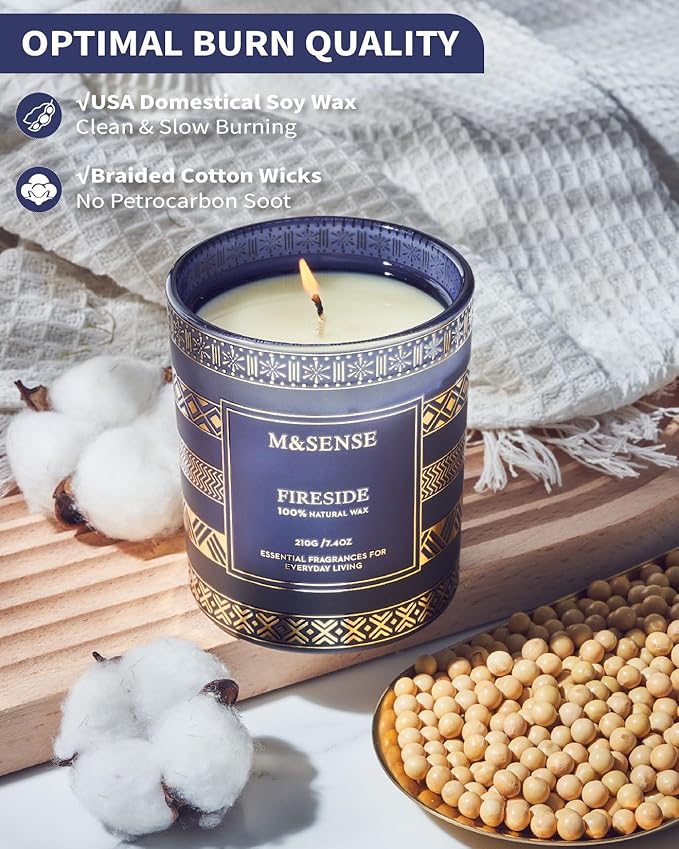 M&SENSE Fireside Scented Candle for Men, Masculine Home Scent, Luxury Gift for Christmas, Thanksgiving, Halloween, Valentines, Fathers Day, Housewarming, Cozy Winter Room Decor