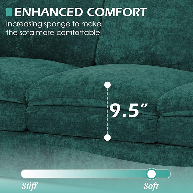 3 Pieces Chenille Sofa Set w/Arm Pillows, Upholstered Loveseat & 2 Pieces 3 Seater Sofa w/Comfortable Back Cushions, Modern 2-Seat & 3-Seat w/High-Density Foam for Living Room, Teal