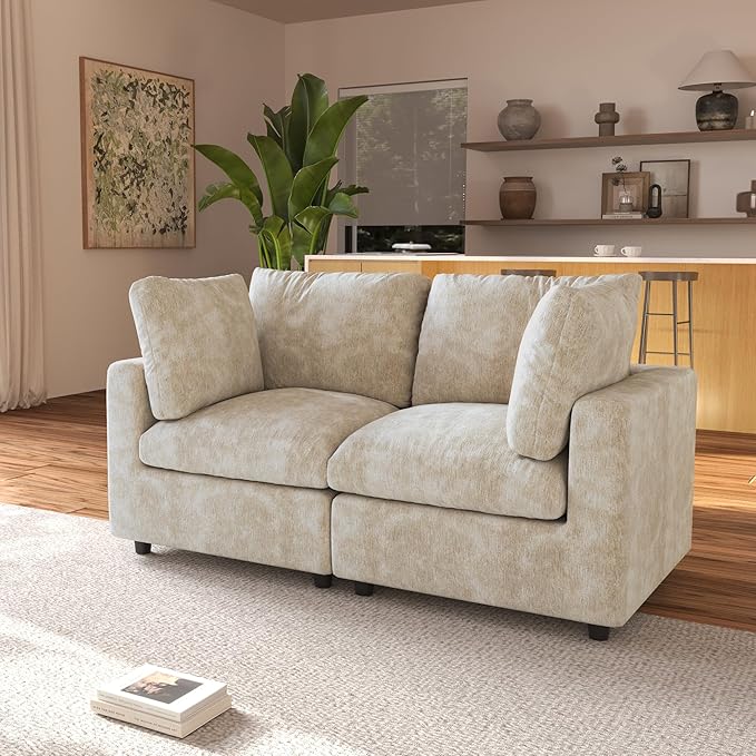 JACH 67" Love Seat Sectional Couches for Living Room, Deep Seat Modular Sofa, Cloud Sectional Couch, Sofa Covers Washable, Minimalist Modern Couch for Living Room, Apartment, Khaki