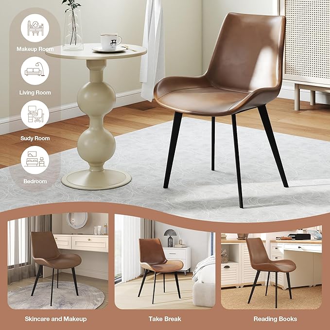 Modern Dining Chairs Set of 4, Upholstered Faux Leather Cushion Seat and Sturdy Metal Legs for Restaurant, Living Room, Grey