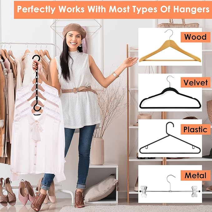 Magic Clothes Hangers Space Saving, Premium Closet Organizers and Storage, Sturdy Plastic Cascading Hanger with 5 Holes for Heavy Clothes, College Dorm Room Essentials, 4 Pack