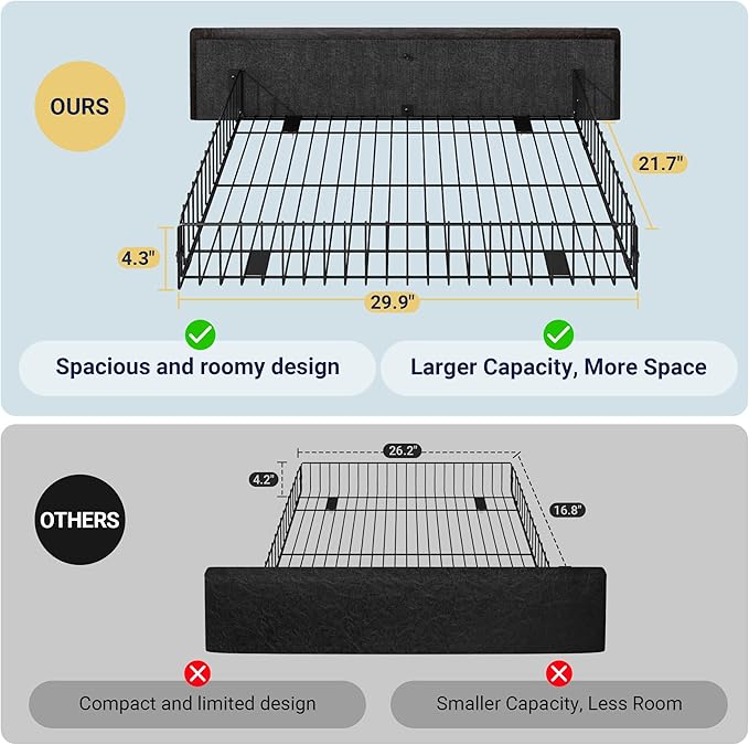 Allewie King Size Black Metal Faux Leather Platform Bed Frame with 4 Drawers