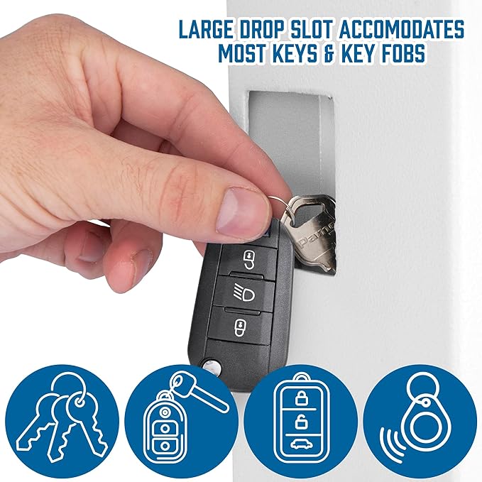 Barska Digital Key Safe Box with Drop Slot – Secure Key Cabinet for Home & Office, PIN Code Access, Backup Keys, Numbered Hooks, Color Tags, Steel Construction – Gray Finish