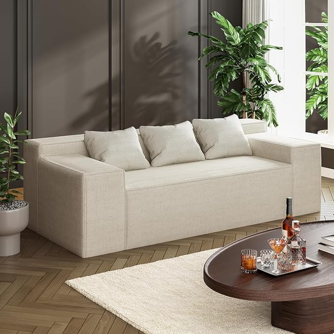 Modular Sectional Sofa, 3 Seater 105" Deep Seat Corduroy Lounge Sofa with Movable Cushions, Modular Couch for Small Spaces, Living Room, Bedroom, Apartment, Office - Beige