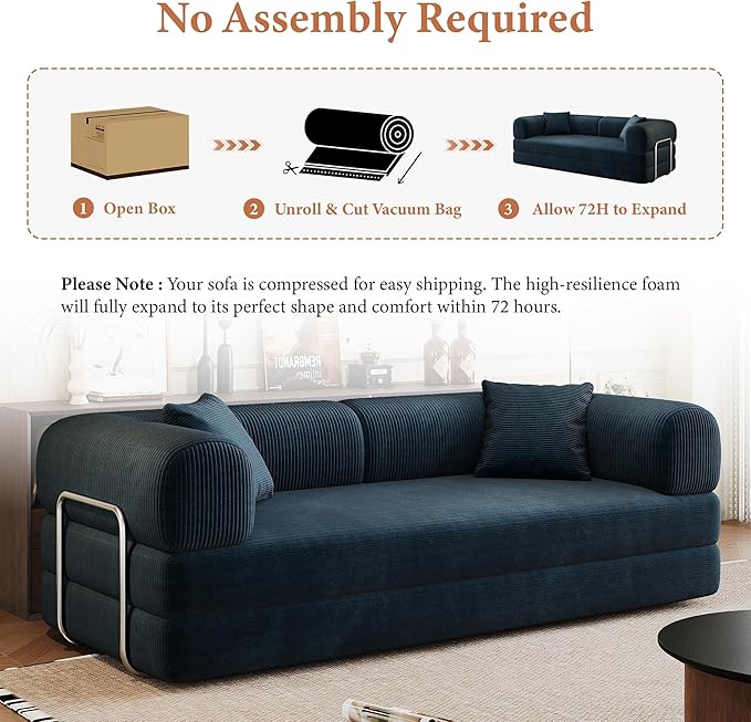 Boneless Couch Sectional Sofa,Convertible Sofa Bed with Sleeper Sofa,Futon Floor Couch Folding Sofas for Living Room,Bedroom,Apartment (Blue, 78.8''W)