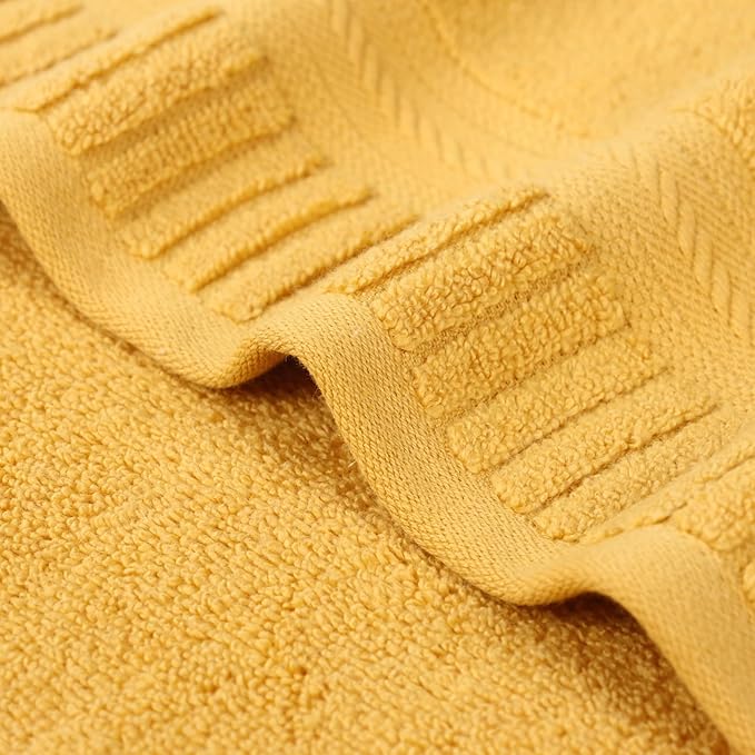 Superior Venice Zero Twist Cotton Medium Weight Towels, for Kitchen, Bathroom, Shower, Spa, Plush Towels, Bath Essentials, Ribbed Textured Border, Absorbent Hand Towels, Set of 6, Gold