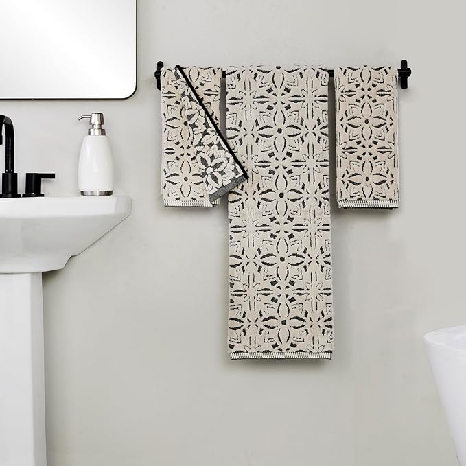 SKL Home Lisbon 100% Cotton Premium Bath Towel, 600 GSM, Soft & Absorbent, Reversible Jacquard, Black