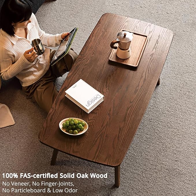 Wood Coffee Table - 100% Solid Oak Wood- 2-Tier Coffee Table with Storage for Living Room, Eco-Friendly Finish, Easy Assembly (Walnut, 47.24" D x 22.04" W x 17.32" H)