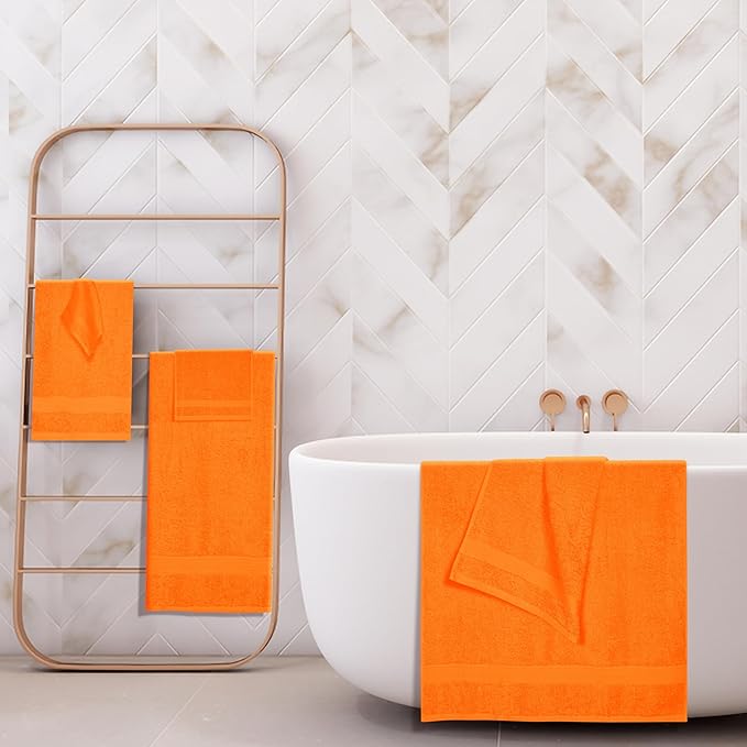 BOUTIQUO 6 Pack Cotton Towel Set, Contains 2 Bath Towels 27x54 inch, 2 Hand Towels 16x24 inch & 2 Wash Coths 12x12 inch, Ideal Everyday use, Ultra Soft Compact & Lightweight - Orange