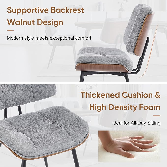 BFZ Dining Chairs Set of 6, Mid Century Modern Kitchen Chairs with Walnut Bentwood Back and Metal Legs, Upholstered Fabric Dining Room Chairs for Kitchen, Living Room