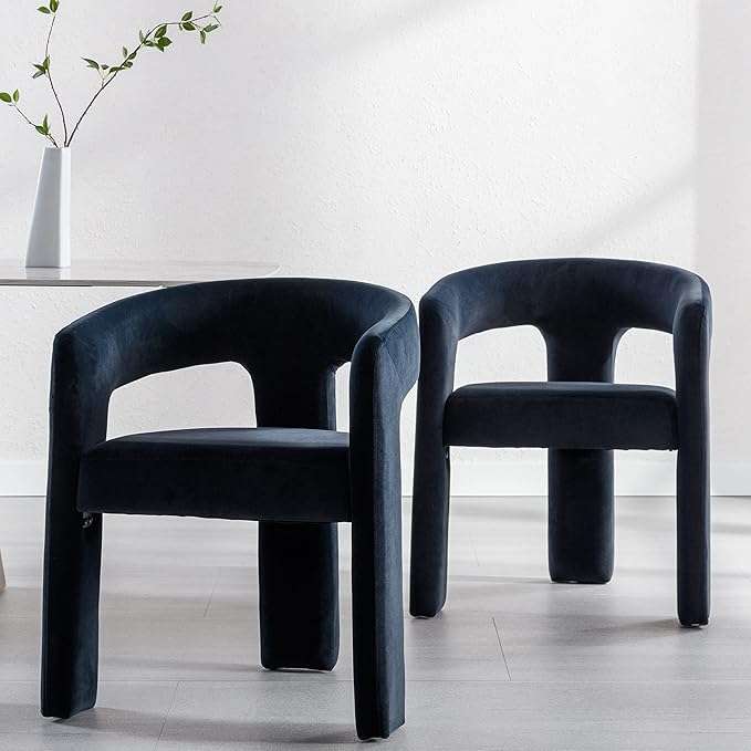 Modern Barrel Dining Chairs Set of 6, Velvet Upholstered Accent Side Chair with Arms Comfy Makeup Vanity Chairs, Dining Living Room Kitchen Chairs, Black