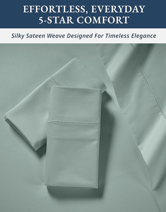 LANE LINEN 100% Egyptian Cotton King Size Deep Pocket Sheet Sets, Soft & Comfy No Pill Fade Resistant Natural Cooling Mercerized Cotton King Size Sheets Set 15" Deep Pocket - Jadeite