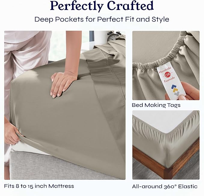 California Design Den Split King Sheets Sets for Adjustable Bed - Soft 100% Cotton Sheets, 400 Thread Count Sateen, Deep Pockets, Cool and Durable Bedding, Beats Egyptian Cotton Claims - Taupe
