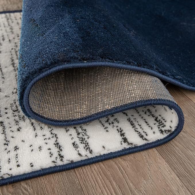 Rugshop Modern Geometric Boxes Navy Area Rug, Carpet with Jute Backing for Living Room, Large Bedroom, or Open Spaces, 9' x 12'