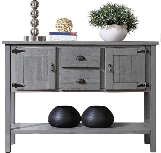 LKTART Solid Wood Farmhouse Console Table Sofa Table with Storage Drawers and Shelves for Storage Entry Hallway Foyer Sofa Side Table(48" Gray)