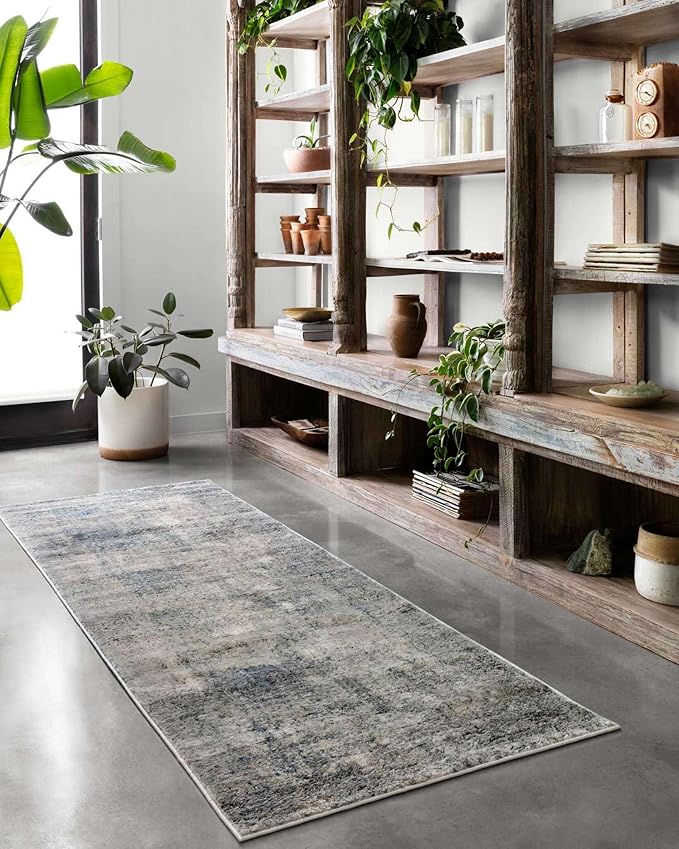 Loloi Teagan Collection TEA-05 Denim/Slate 9'-9" x 13'-6" Area Rug, Large, Soft Neutral Rug, High-Traffic for Living Room, Bedroom, Home Office, Dining Area