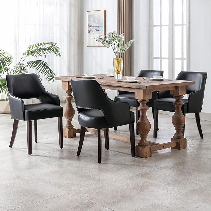 Dining Chairs Set of 4 PU Leather Kitchen Chairs Upholstered Side Chairs Wood Accent Chair for Living Room/Dining Room/Bedroom/Restaurant, Black