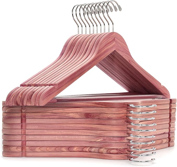 Amber Home 30 Pack American Red Cedar Hangers, Smooth Finish Wood Coat Hangers with Swivel Hook & Notches for Suit, Shirt, Dress, Jacket, Pants